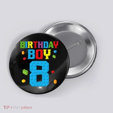 Master Builder 8th Birthday Boy 8 Eight Year Building Bricks Button