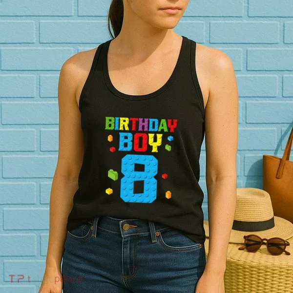 Master Builder 8th Birthday Boy 8 Eight Year Building Bricks Women's Tank Top