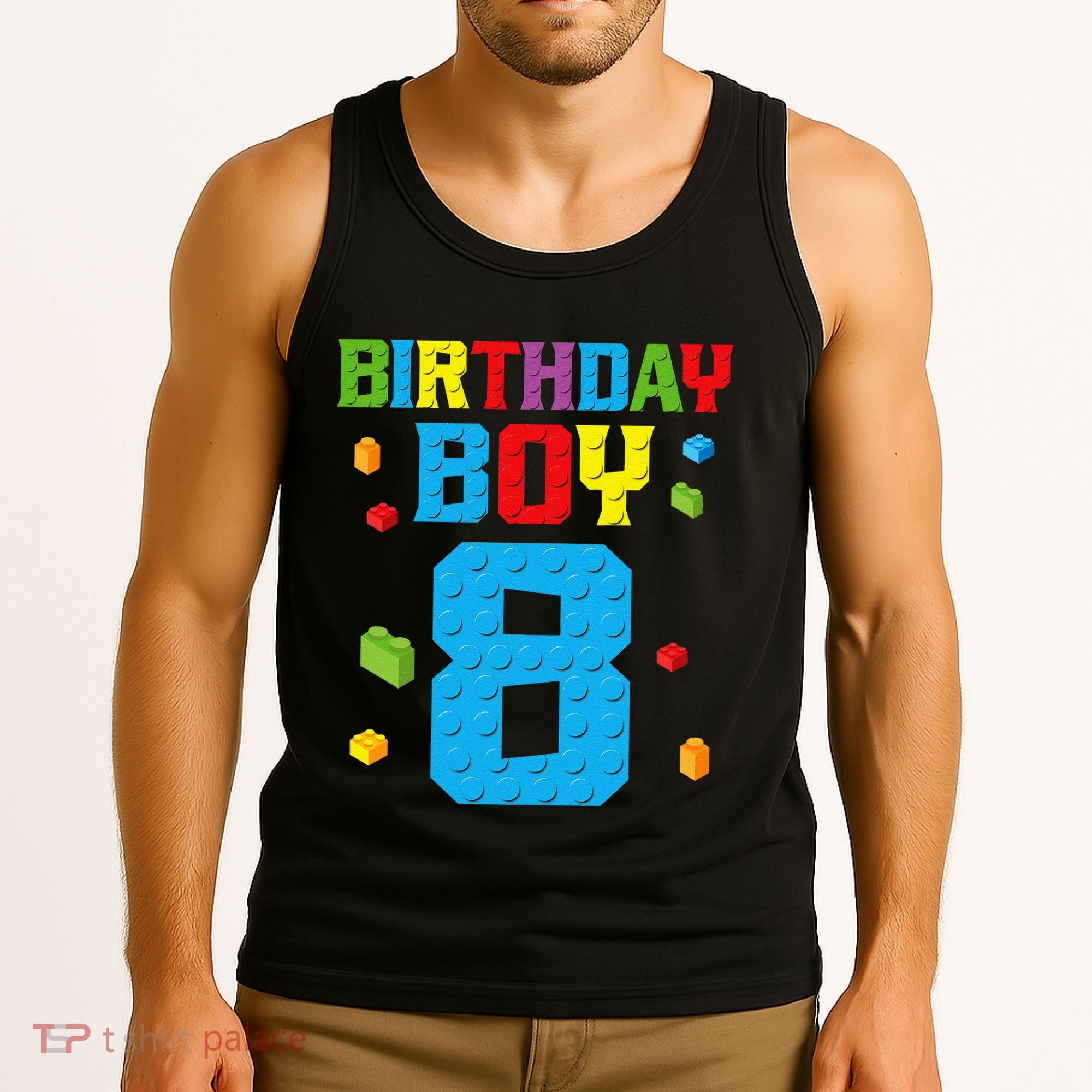 Master Builder 8th Birthday Boy 8 Eight Year Building Bricks Tank Top