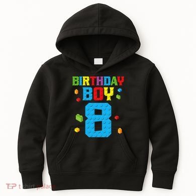 Master Builder 8th Birthday Boy 8 Eight Year Building Bricks Kids Hoodie