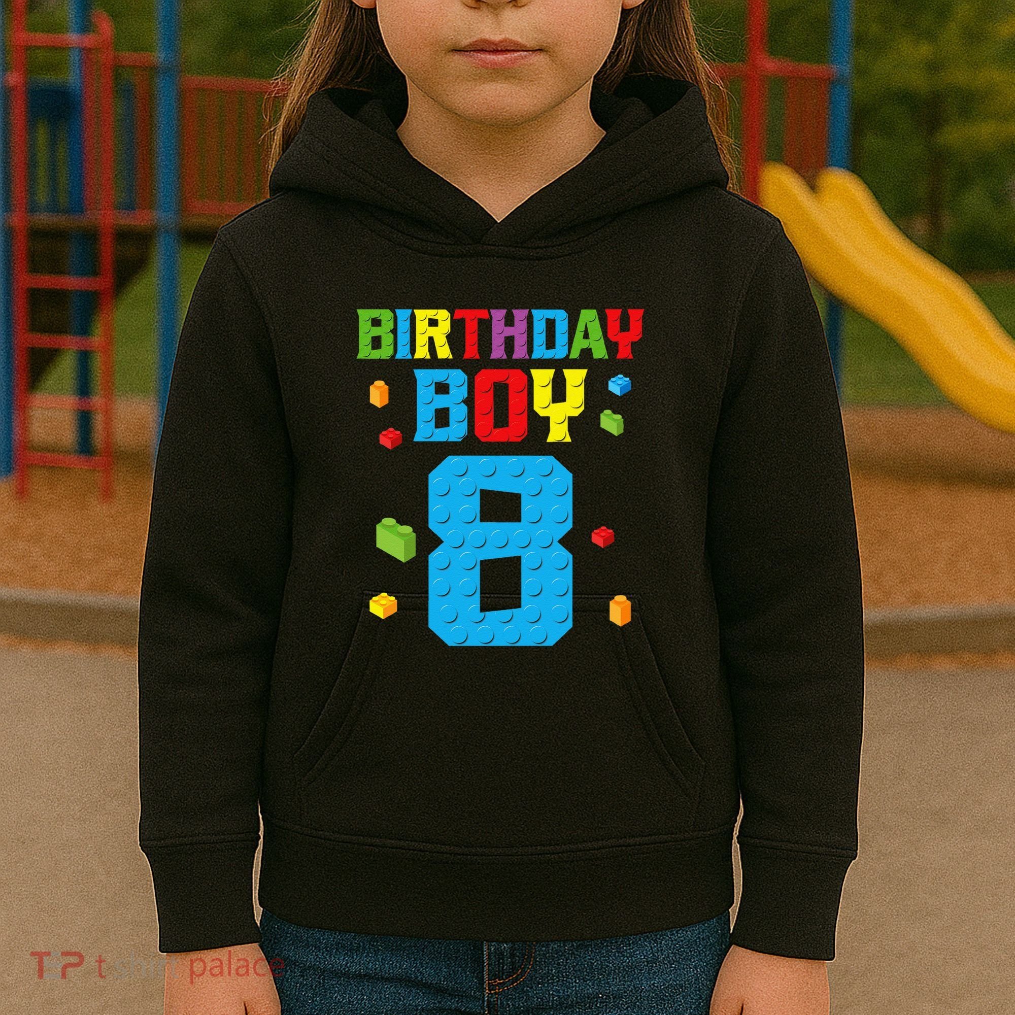 Master Builder 8th Birthday Boy 8 Eight Year Building Bricks Kids Hoodie