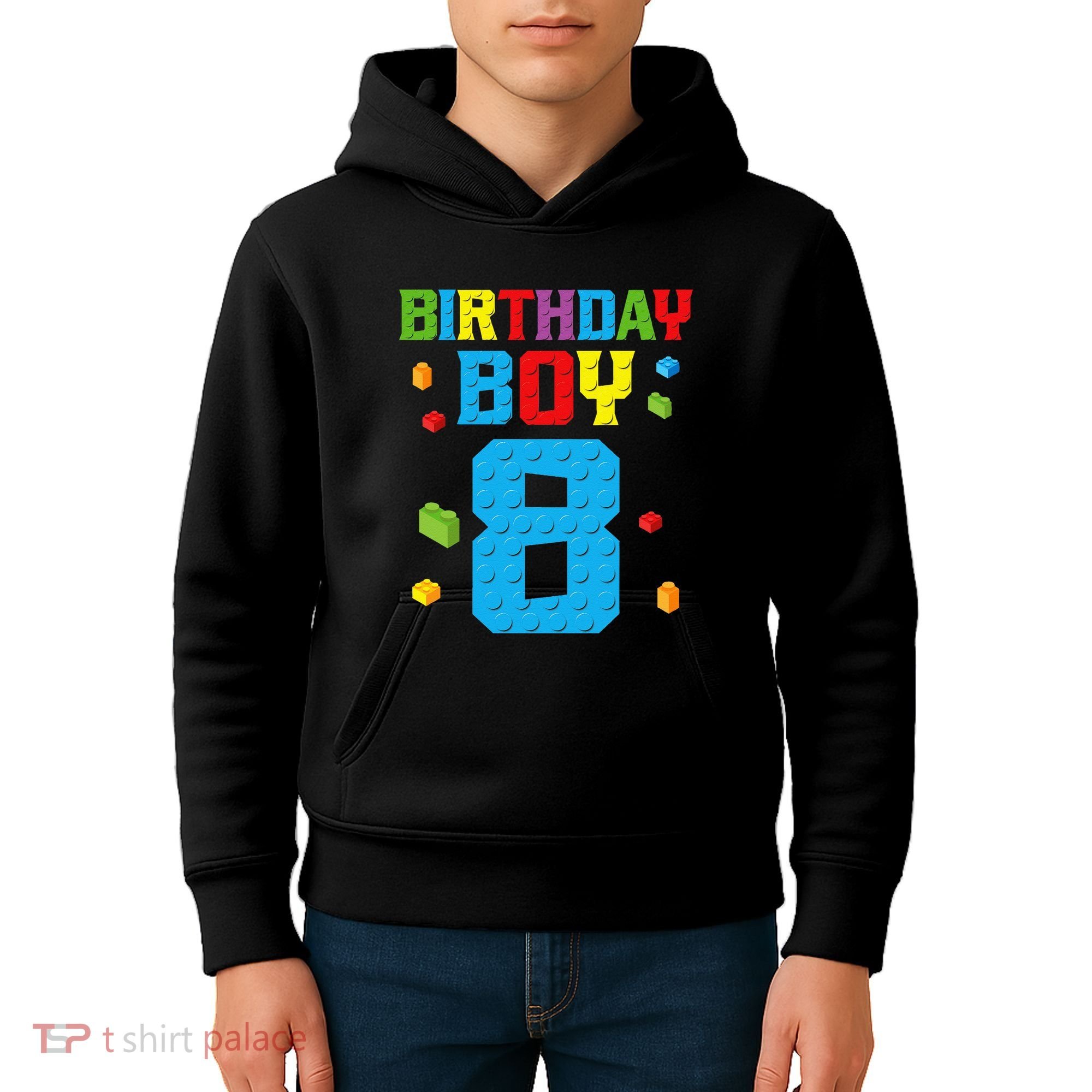 Master Builder 8th Birthday Boy 8 Eight Year Building Bricks Kids Hoodie