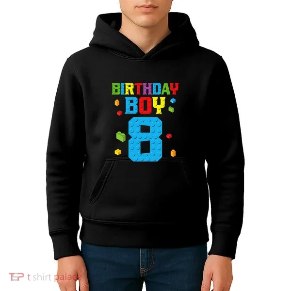 Master Builder 8th Birthday Boy 8 Eight Year Building Bricks Kids Hoodie