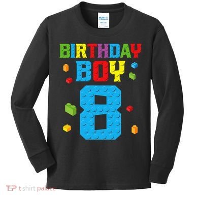 Master Builder 8th Birthday Boy 8 Eight Year Building Bricks Kids Long Sleeve Shirt