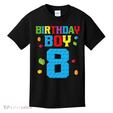 Master Builder 8th Birthday Boy 8 Eight Year Building Bricks Kids T-Shirt