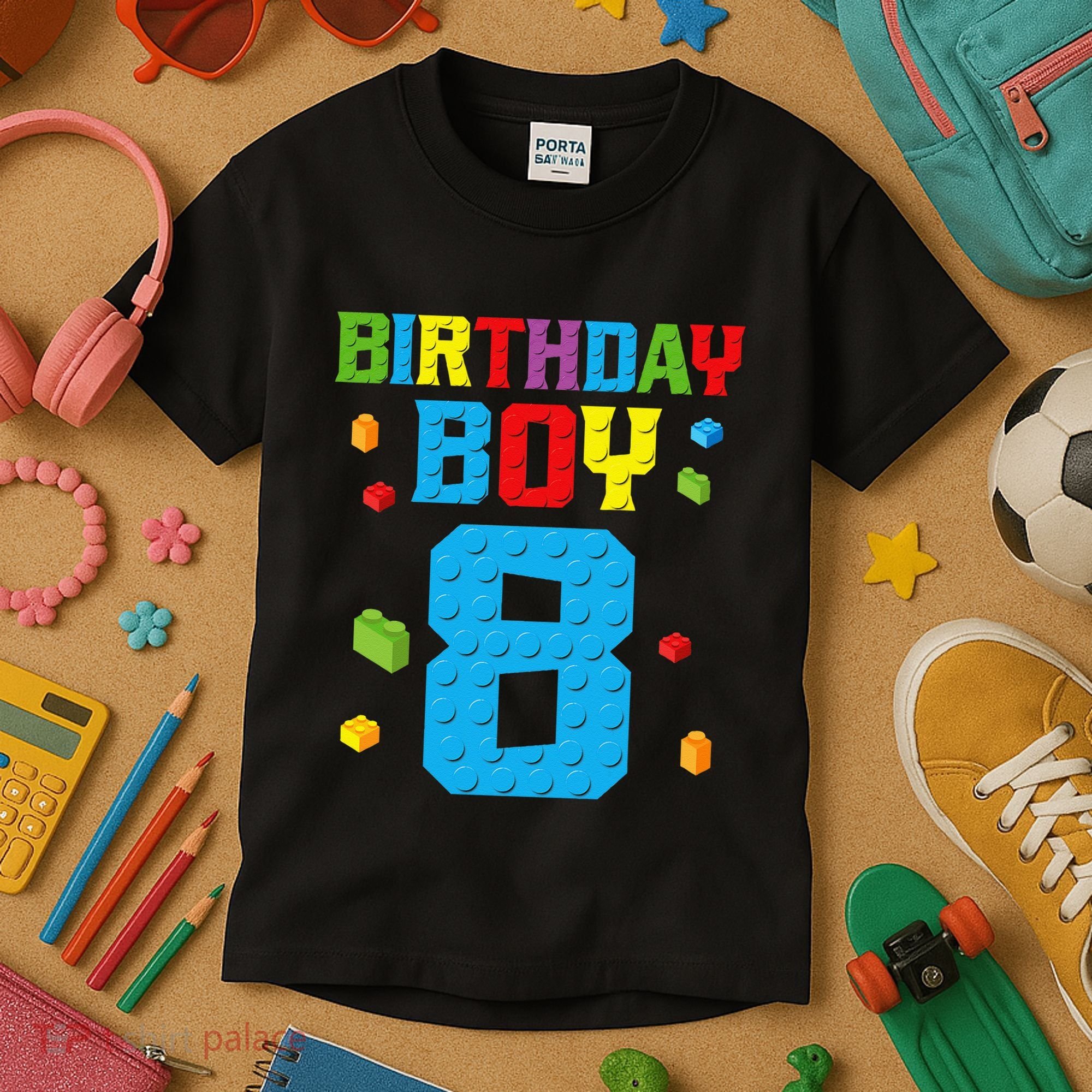 Master Builder 8th Birthday Boy 8 Eight Year Building Bricks Kids T-Shirt