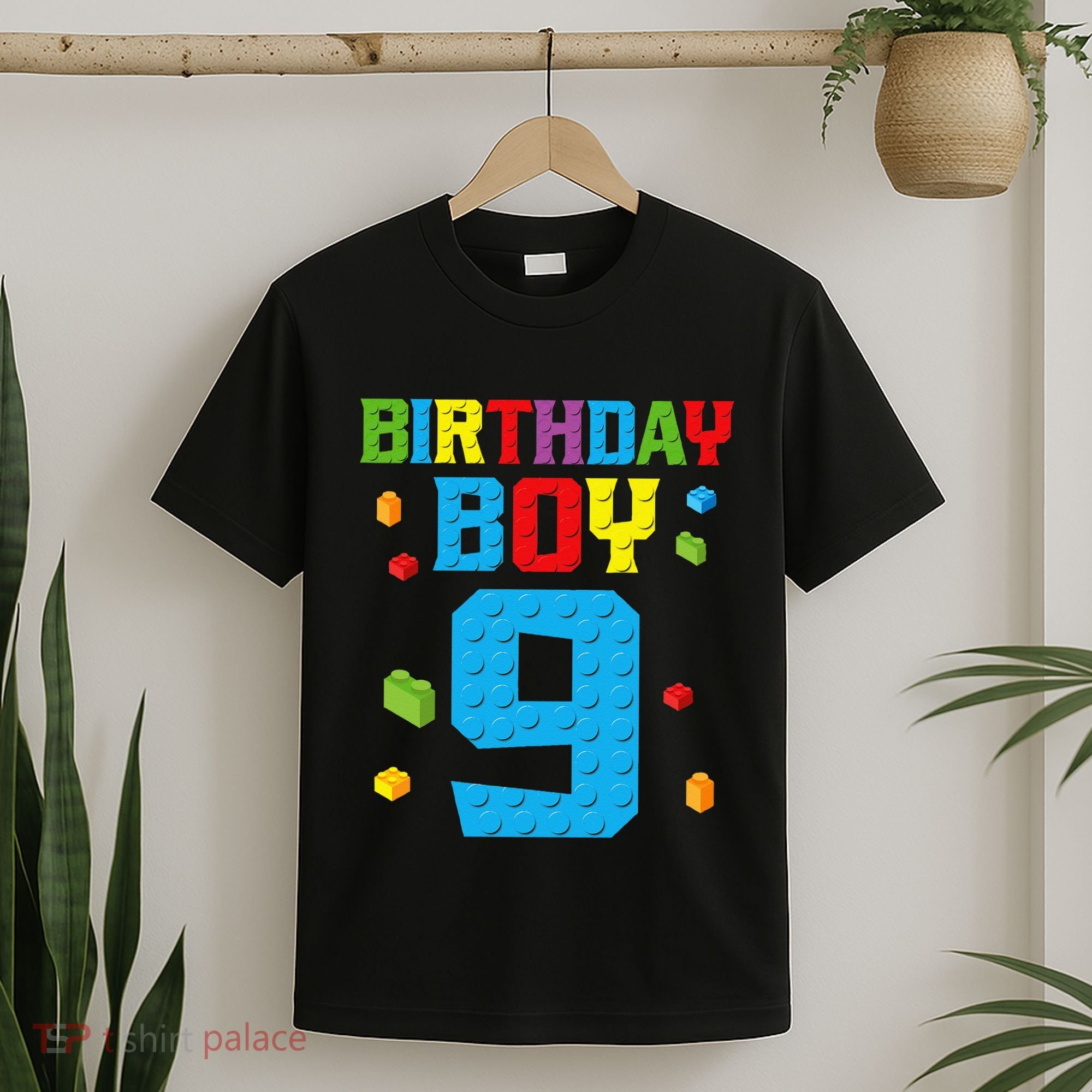 Master Builder 9th Birthday Boy Nine 9 Year Building Bricks T-Shirt