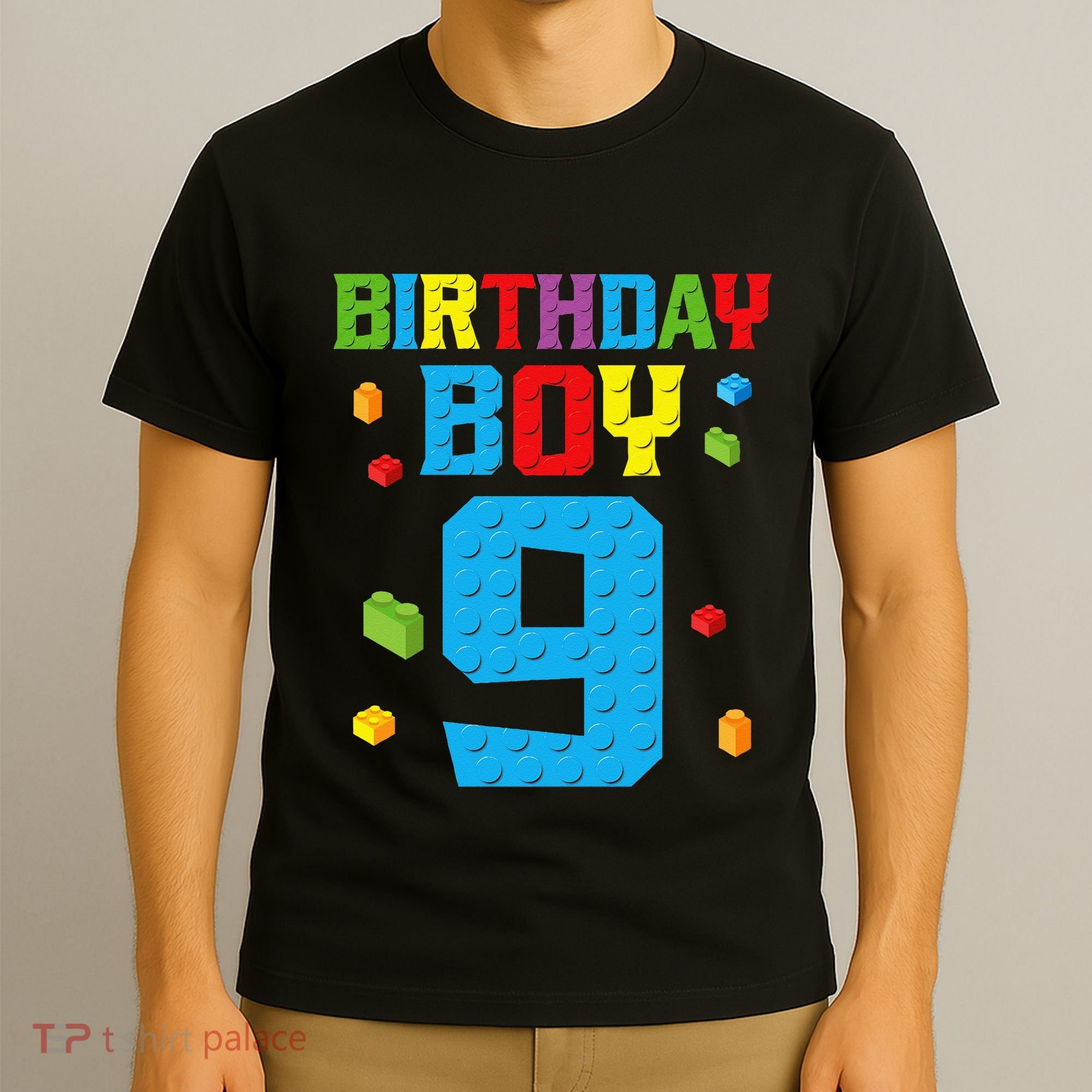 Master Builder 9th Birthday Boy Nine 9 Year Building Bricks T-Shirt
