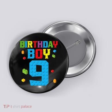 Master Builder 9th Birthday Boy Nine 9 Year Building Bricks Button