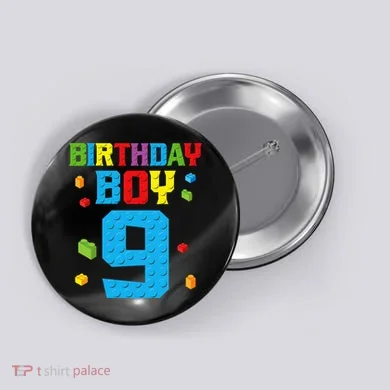 Master Builder 9th Birthday Boy Nine 9 Year Building Bricks Button