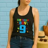 Master Builder 9th Birthday Boy Nine 9 Year Building Bricks Women's Tank Top thumb 2