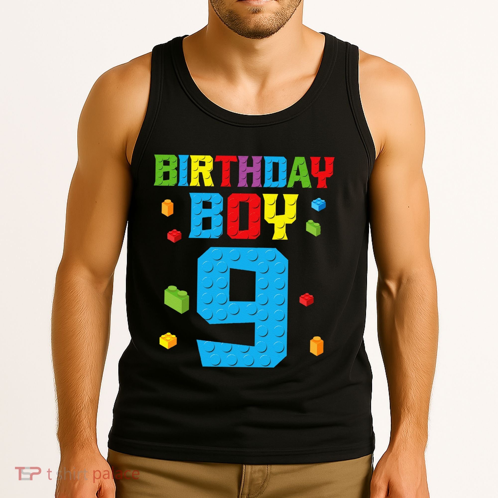 Master Builder 9th Birthday Boy Nine 9 Year Building Bricks Tank Top