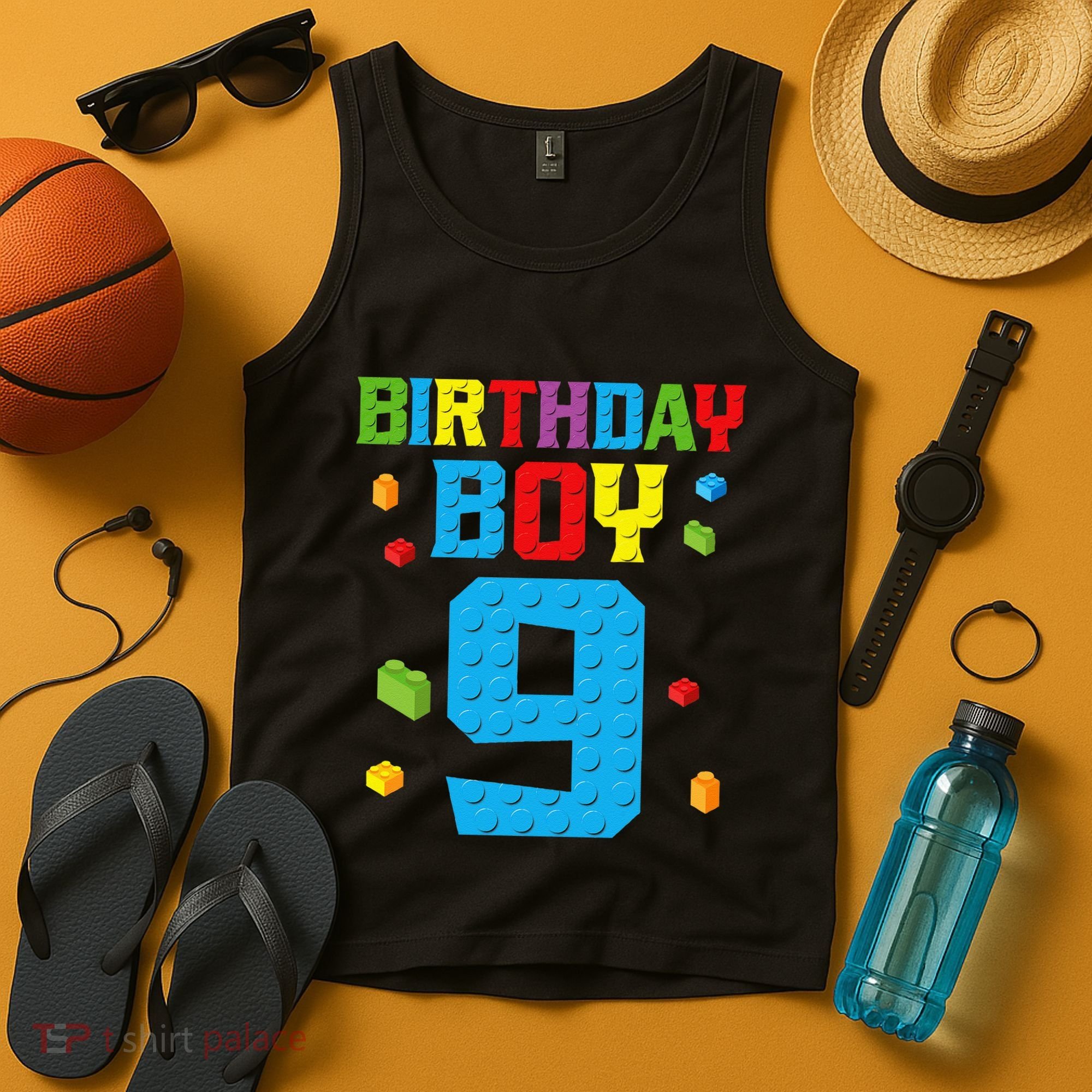 Master Builder 9th Birthday Boy Nine 9 Year Building Bricks Tank Top