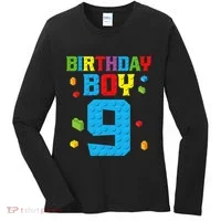 Master Builder 9th Birthday Boy Nine 9 Year Building Bricks Women's Long Sleeve Shirt thumb 0