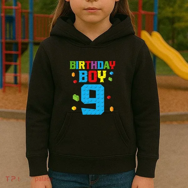 Master Builder 9th Birthday Boy Nine 9 Year Building Bricks Kids Hoodie