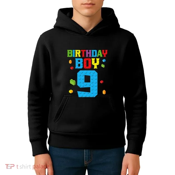 Master Builder 9th Birthday Boy Nine 9 Year Building Bricks Kids Hoodie