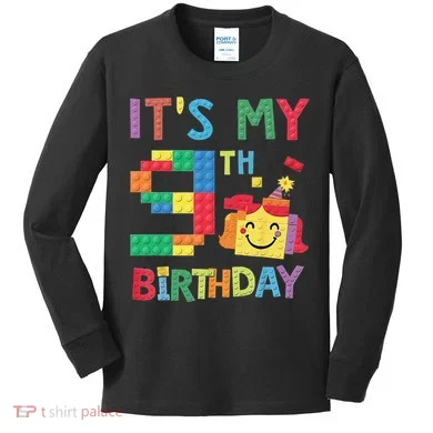 Master Builder 9th ItS My 9th Birthday Brick Blocks Kids Long Sleeve Shirt