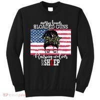Messy Buns And Loaded Guns Raising Wolves Not Sheep Sweatshirt thumb 0
