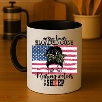 Messy Buns And Loaded Guns Raising Wolves Not Sheep Coffee Mug thumb 4