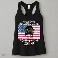 Messy Buns And Loaded Guns Raising Wolves Not Sheep Women's Tank Top thumb 3