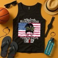 Messy Buns And Loaded Guns Raising Wolves Not Sheep Tank Top thumb 4