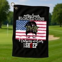 Messy Buns And Loaded Guns Raising Wolves Not Sheep Golf Towel thumb 1