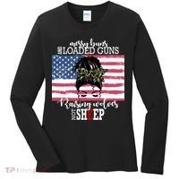 Messy Buns And Loaded Guns Raising Wolves Not Sheep Women's Long Sleeve Shirt thumb 0