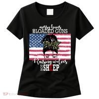 Messy Buns And Loaded Guns Raising Wolves Not Sheep Women's T-Shirt thumb 0