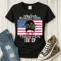 Messy Buns And Loaded Guns Raising Wolves Not Sheep Women's T-Shirt thumb 3