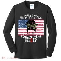 Messy Buns And Loaded Guns Raising Wolves Not Sheep Kids Long Sleeve Shirt thumb 0
