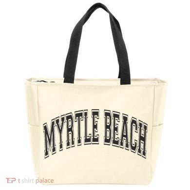 Myrtle Beach Arched Style Text Black With Black Print Tote Bag