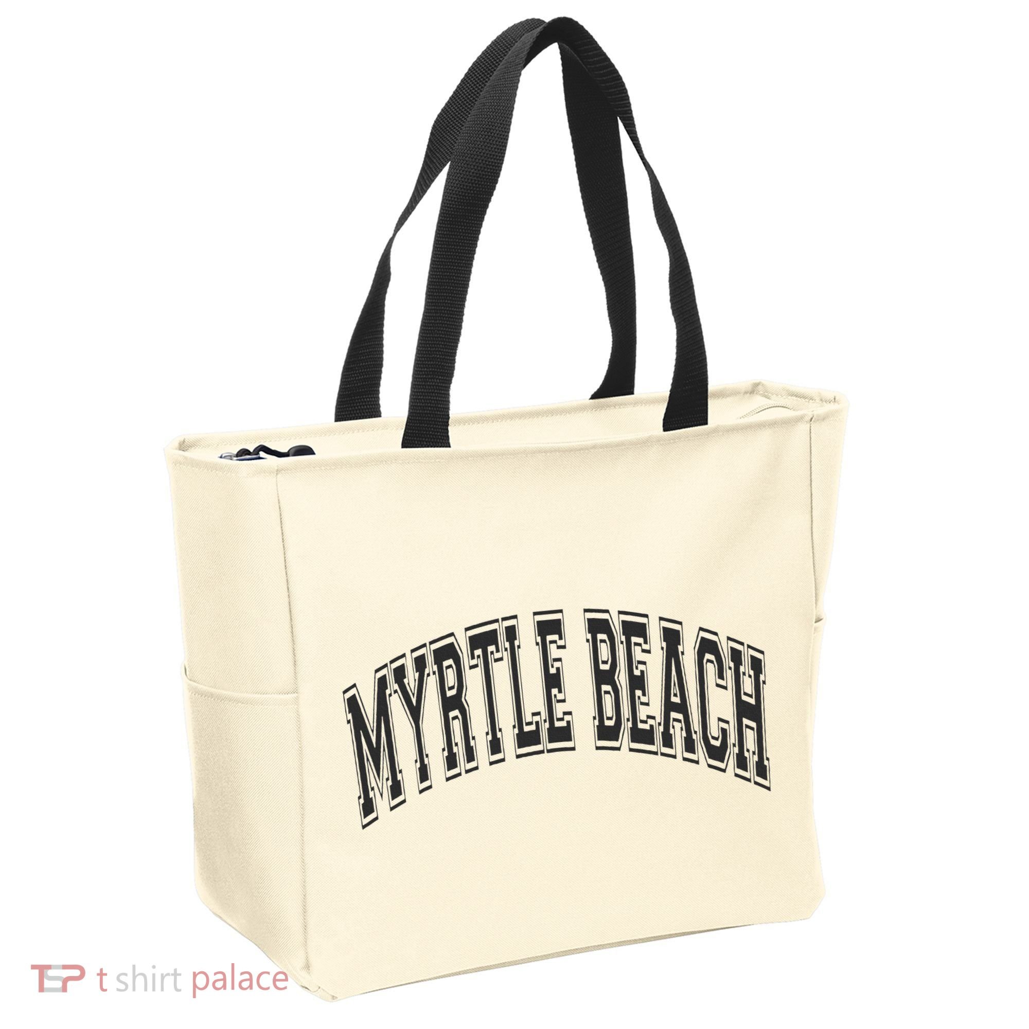 Myrtle Beach Arched Style Text Black With Black Print Tote Bag