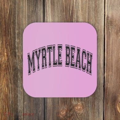 Myrtle Beach Arched Style Text Black With Black Print Coaster