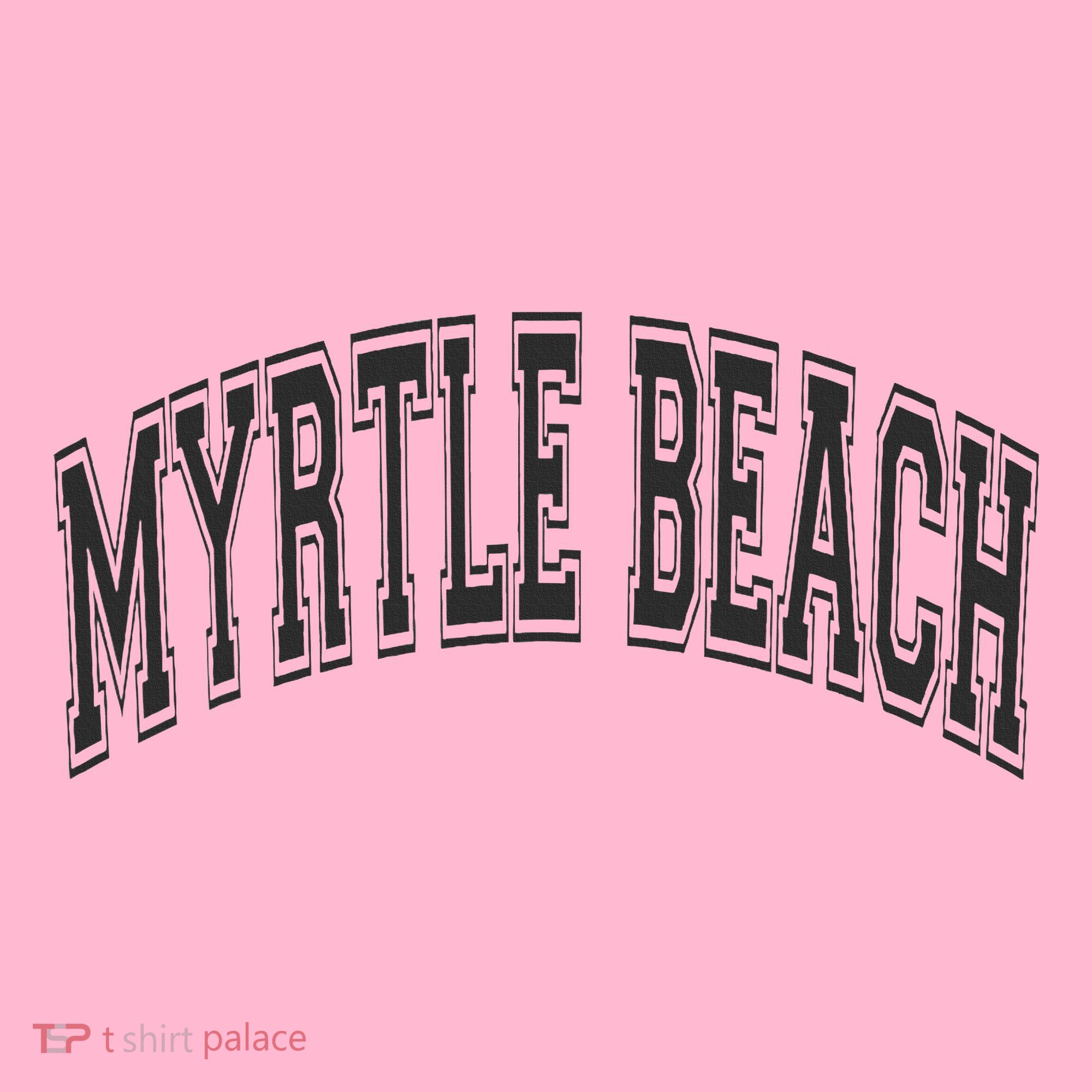 Myrtle Beach Arched Style Text Black With Black Print Coaster
