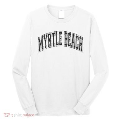 Myrtle Beach Arched Style Text Black With Black Print Long Sleeve Shirt
