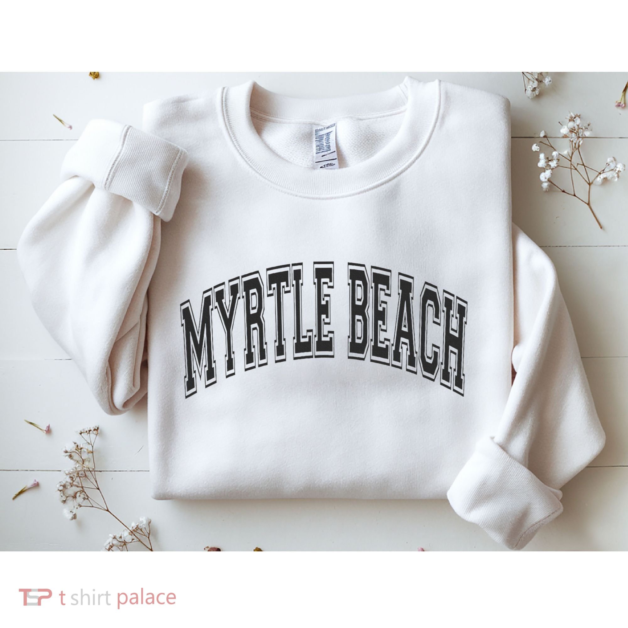 Myrtle Beach Arched Style Text Black With Black Print Sweatshirt