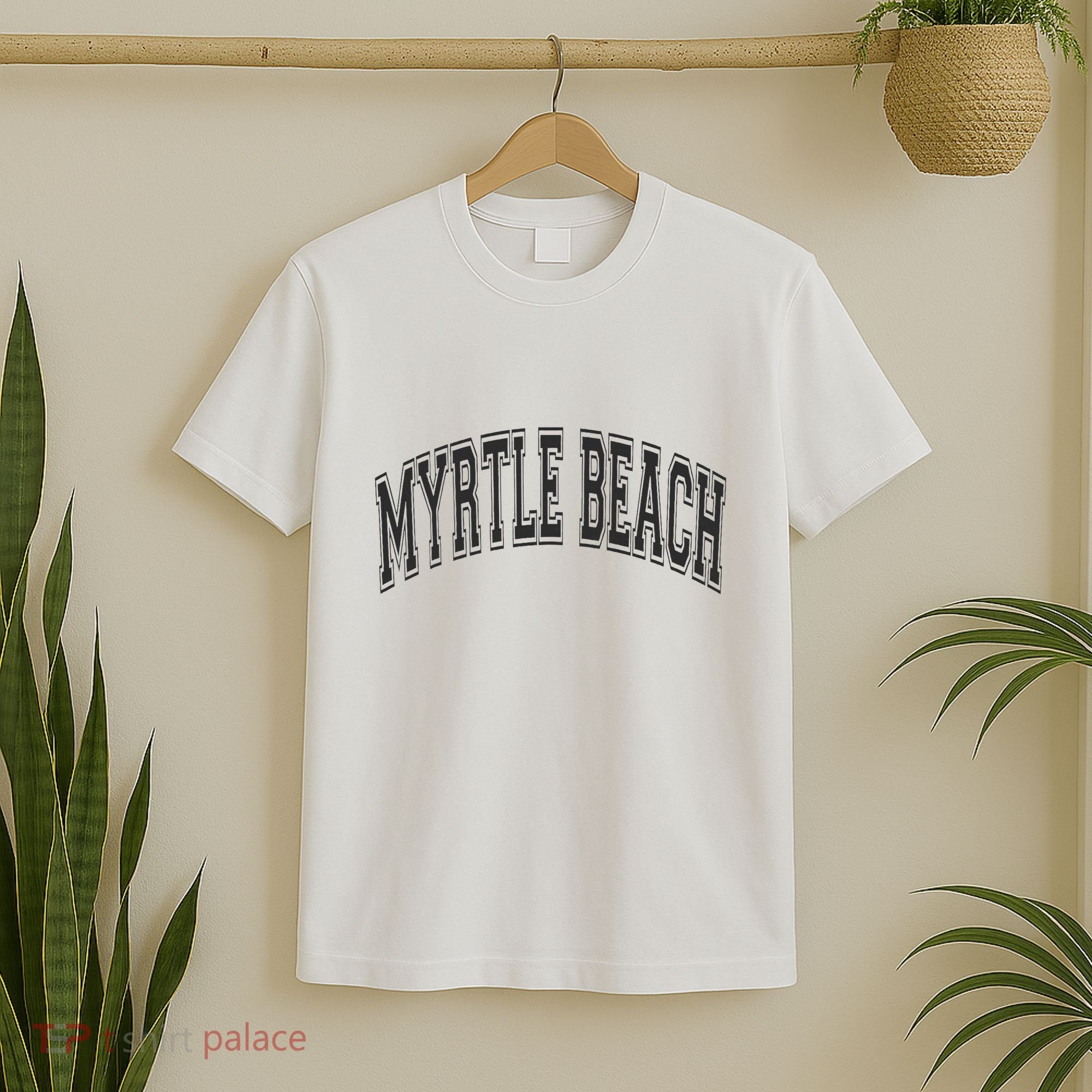 Myrtle Beach Arched Style Text Black With Black Print T-Shirt