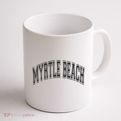 Myrtle Beach Arched Style Text Black With Black Print Coffee Mug back