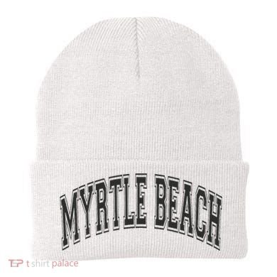 Myrtle Beach Arched Style Text Black With Black Print Beanie