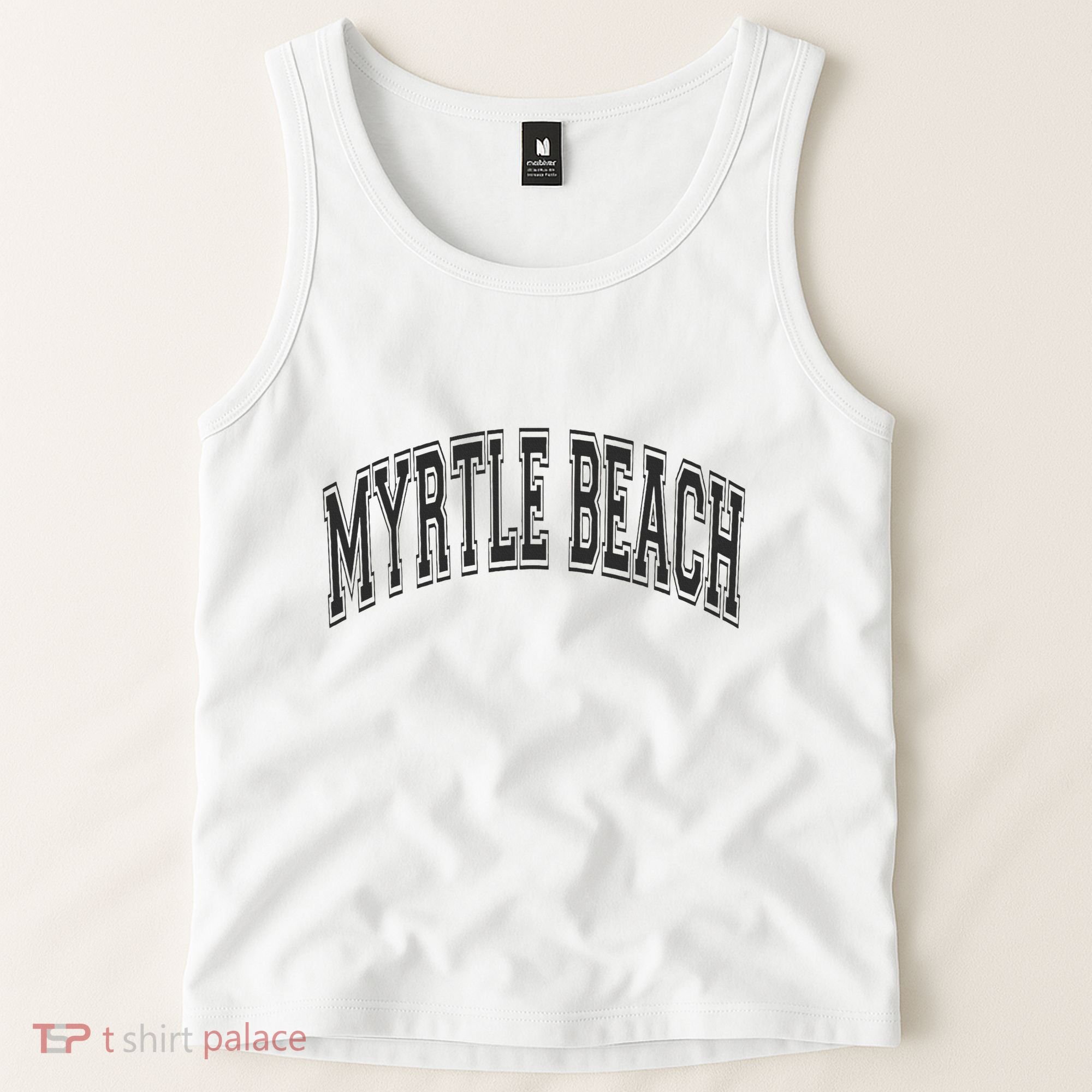Myrtle Beach Arched Style Text Black With Black Print Tank Top