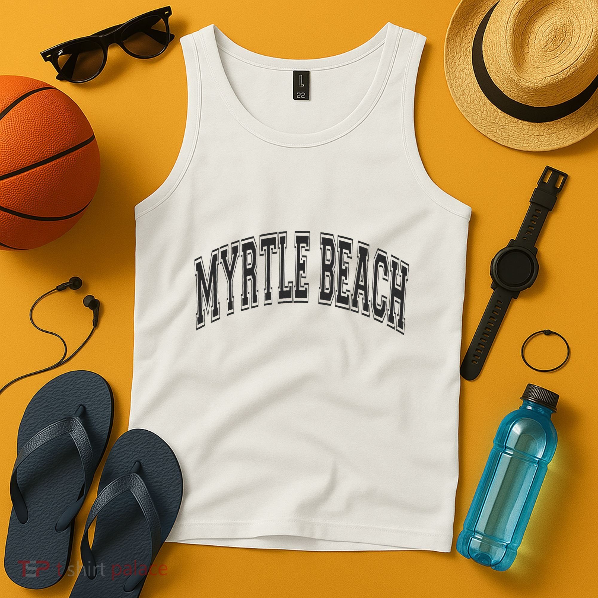 Myrtle Beach Arched Style Text Black With Black Print Tank Top
