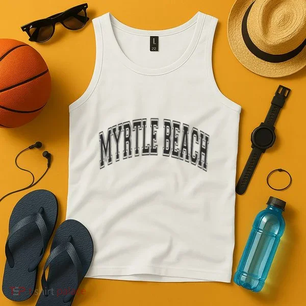 Myrtle Beach Arched Style Text Black With Black Print Tank Top