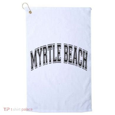 Myrtle Beach Arched Style Text Black With Black Print Golf Towel