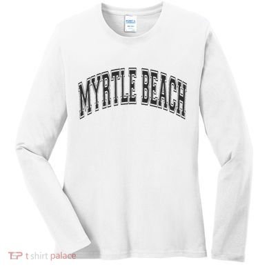 Myrtle Beach Arched Style Text Black With Black Print Women's Long Sleeve Shirt
