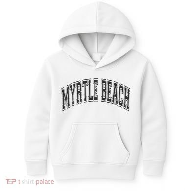 Myrtle Beach Arched Style Text Black With Black Print Kids Hoodie