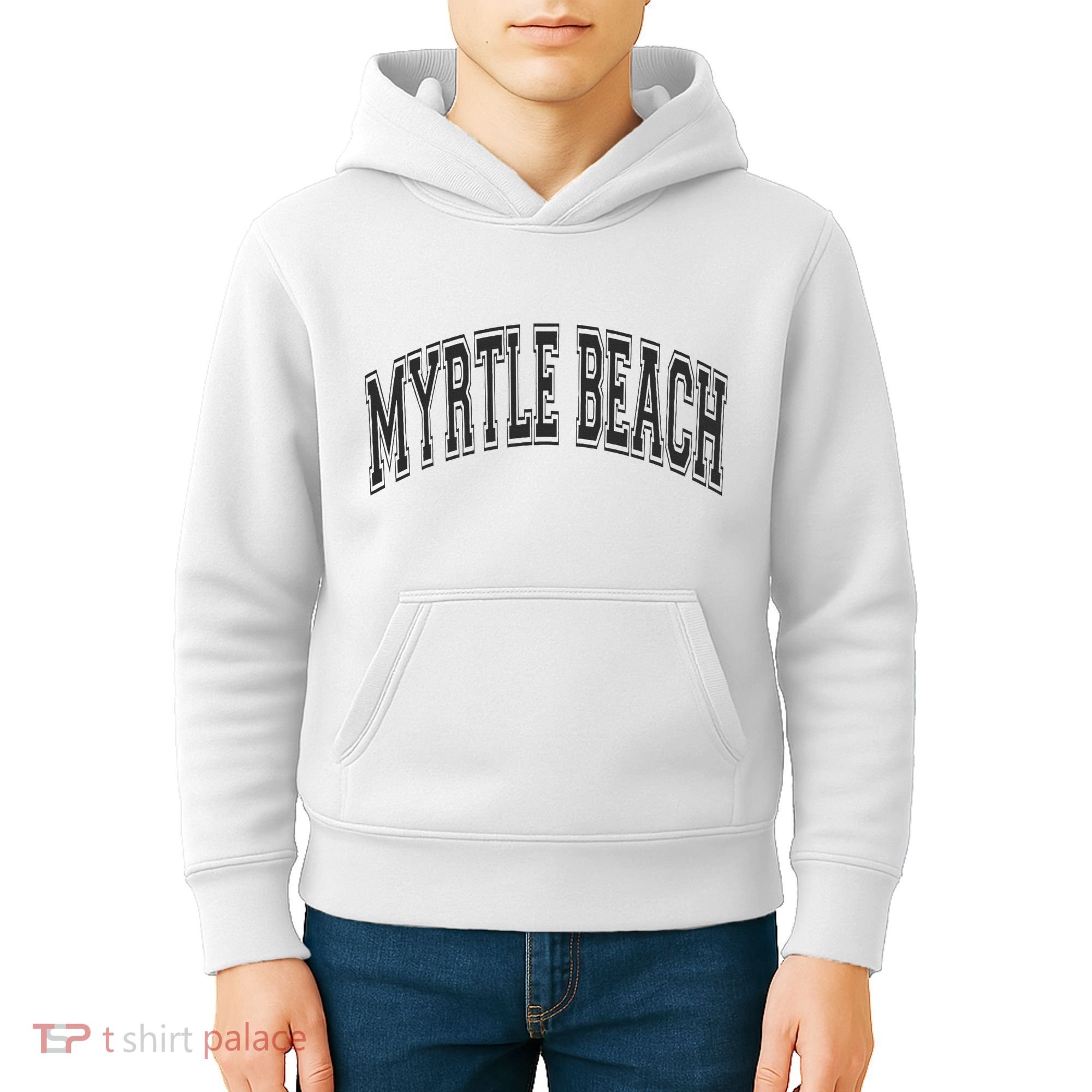 Myrtle Beach Arched Style Text Black With Black Print Kids Hoodie