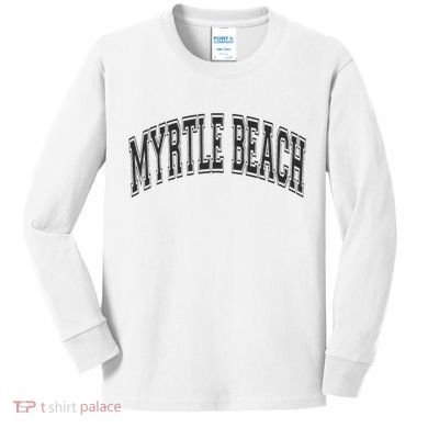 Myrtle Beach Arched Style Text Black With Black Print Kids Long Sleeve Shirt