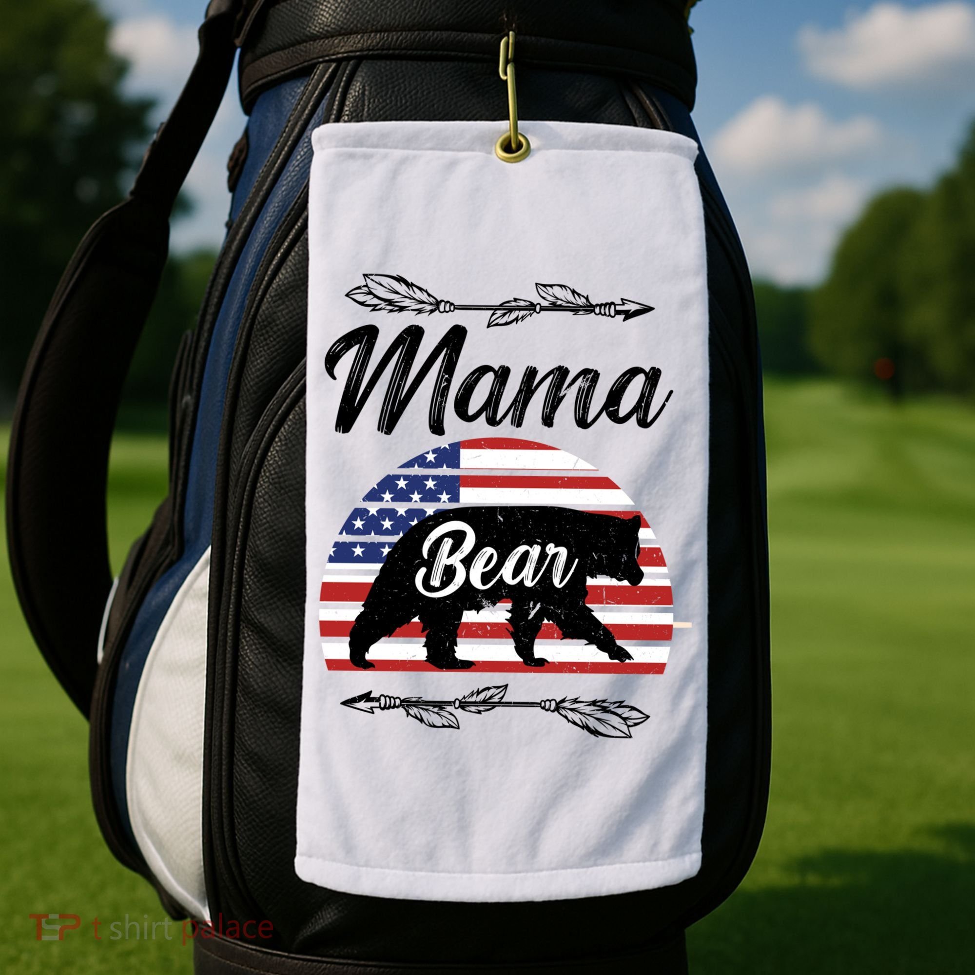 Mama Bear American Flag Funny Gift Golf Towel