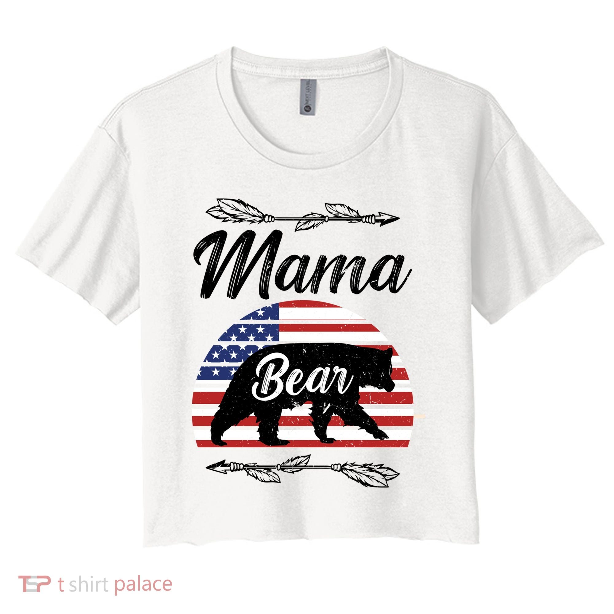 Mama Bear American Flag Funny Gift Women's Crop Top Tee