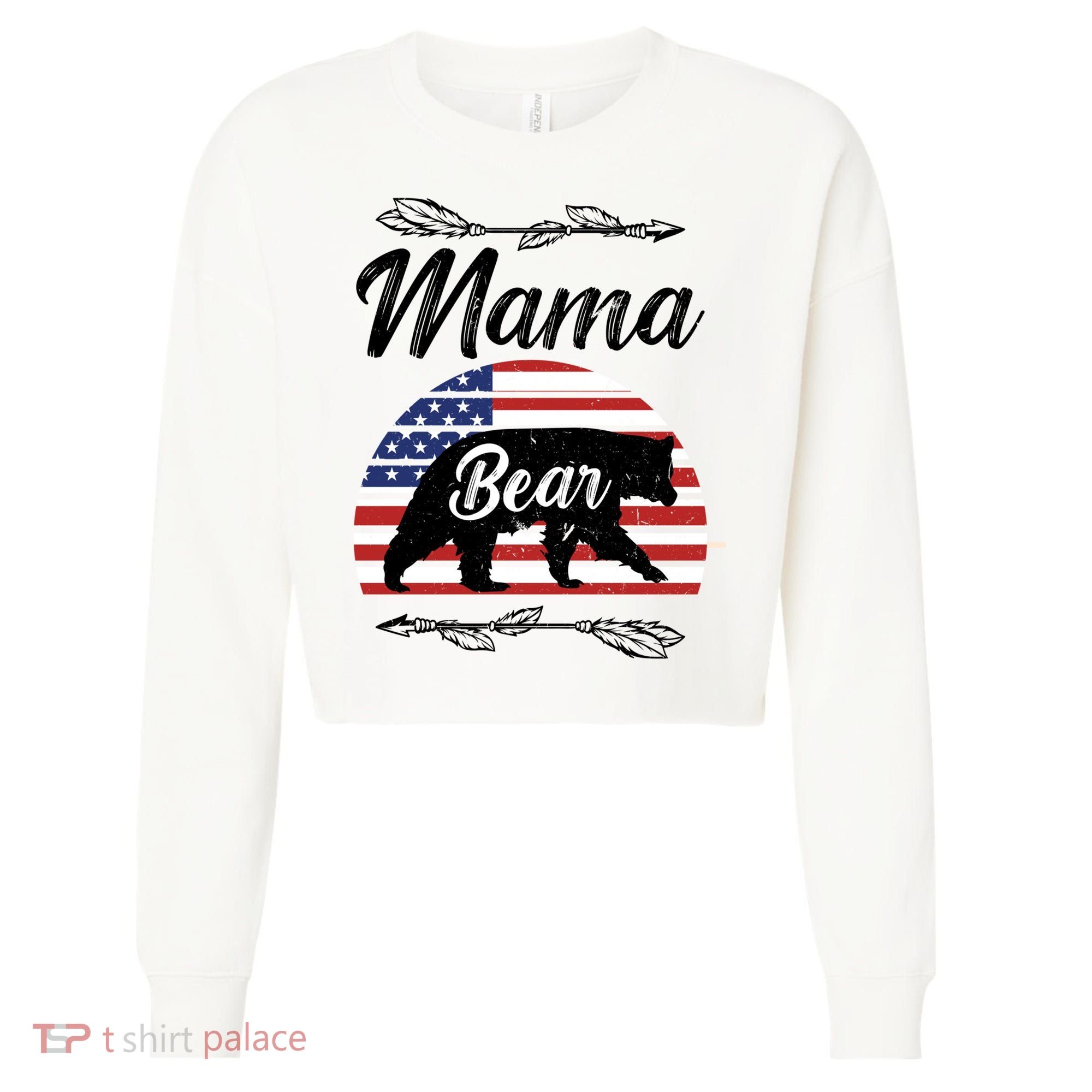 Mama Bear American Flag Funny Gift Cropped Pullover Crew